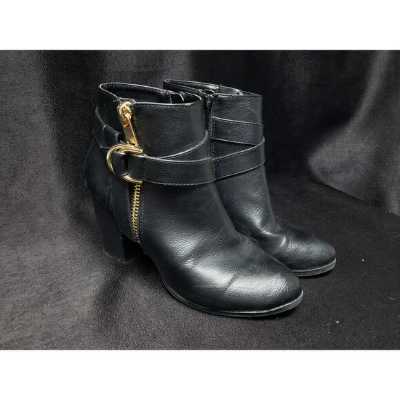 Apt 9 Black Buckled Bootie Block High Heel Side Zip Dress Up Ankle Boot Shoes - Picture 12 of 12